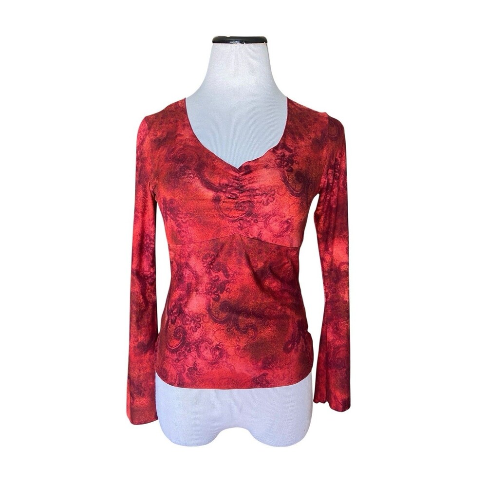 Vintage Y2K Babydoll Top Size S‎ Red Bell Sleeves Witchy Whimsygoth Dark Fairy
